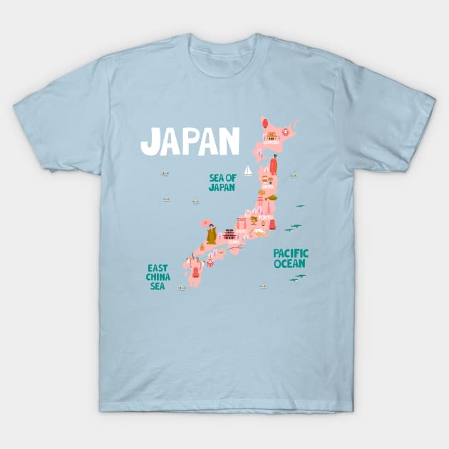 Japan Illustrated Map T-Shirt by JunkyDotCom